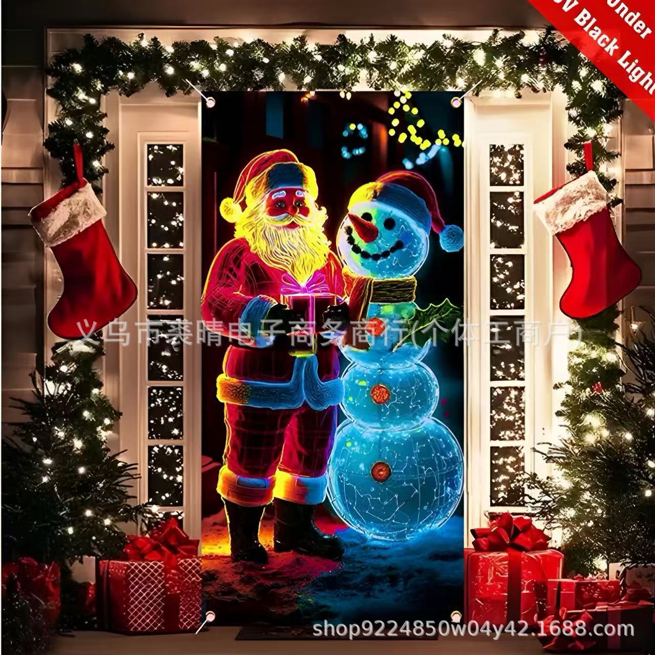 Pancarta navideña fluorescente UV para puerta/fondo/decoración para fiestas navideñas/tela decorativa navideña colgante