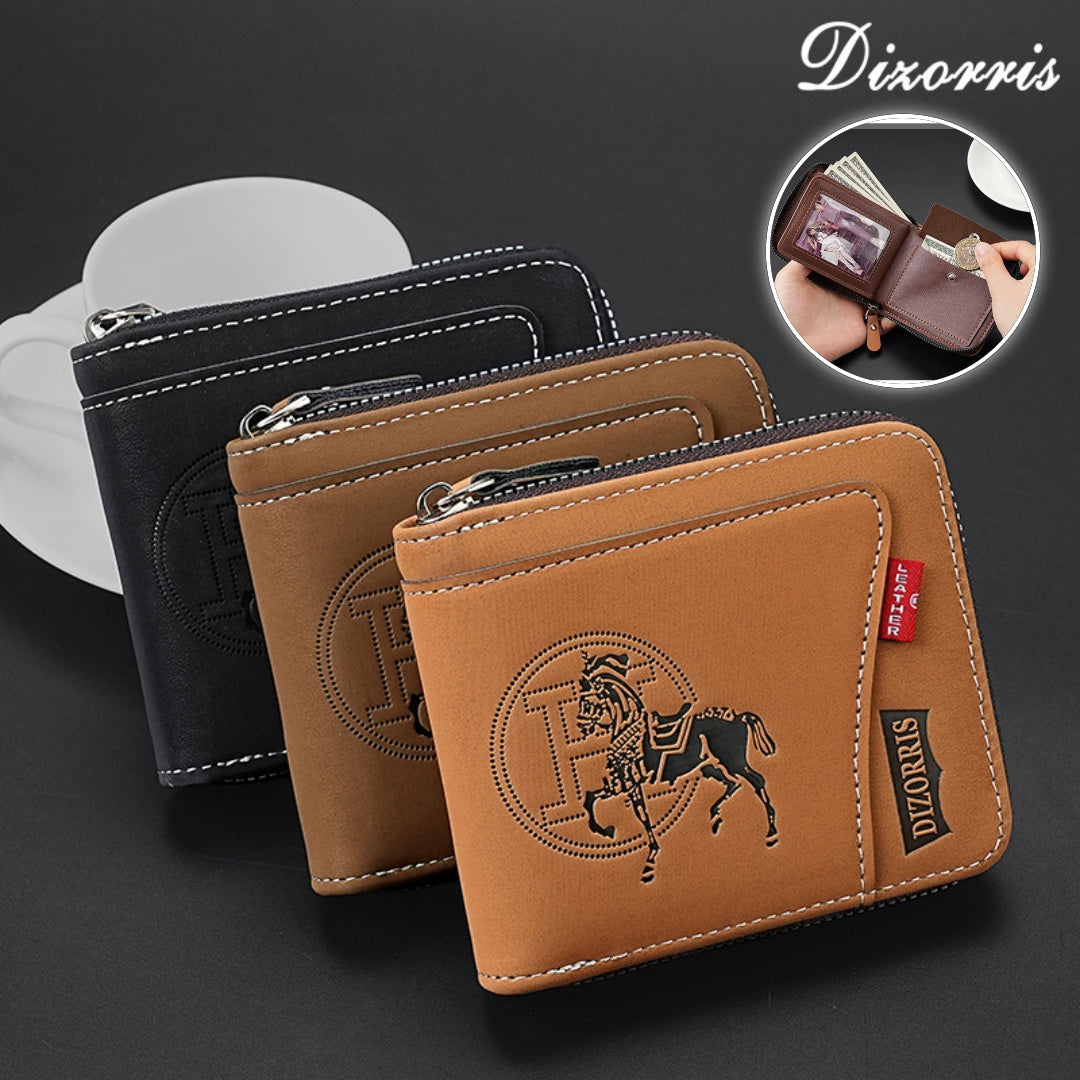 🐎【horóscopo chino:¡Feliz año del caballo】Nueva y elegante cartera corta con cremallera de estilo retro para hombre