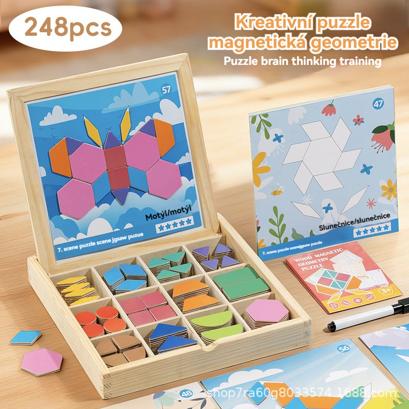 👶🌈🧩【248 dílků】🔥Magnetické dřevěné tangram puzzle, trénink mozku a vzdělávací hračka pro děti, stimuluje myšlení