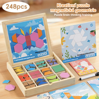 👶🌈🧩【248 dílků】🔥Magnetické dřevěné tangram puzzle, trénink mozku a vzdělávací hračka pro děti, stimuluje myšlení