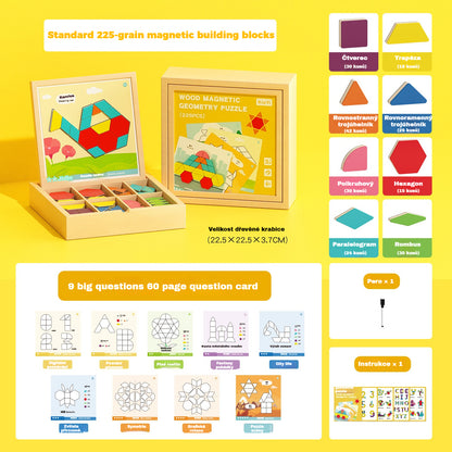 👶🌈🧩【225 dílků】🔥Magnetické dřevěné Tangram puzzle, trénink mozku a vzdělávací hračka pro děti, stimuluje myšlení