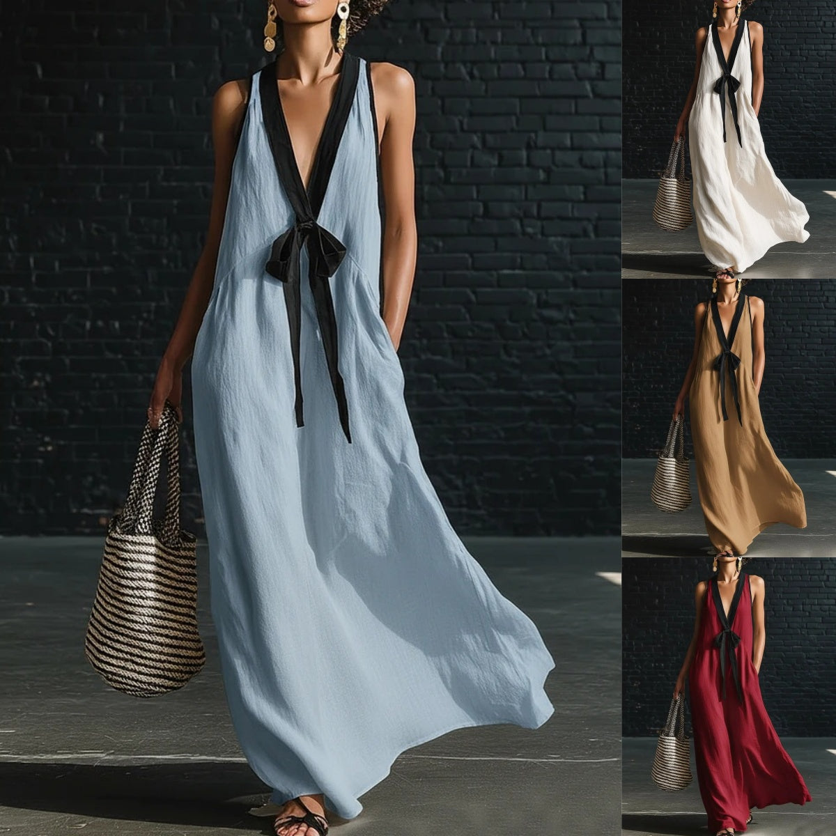 ✨【S-3XL】Vestido sin mangas de algodón y lino cómodo para mujer con diseño de lazo