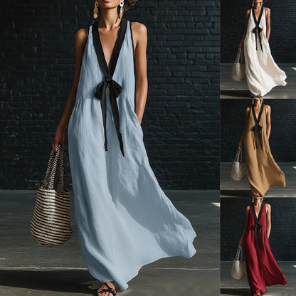 ✨【S-3XL】Vestido sin mangas de algodón y lino cómodo para mujer con diseño de lazo