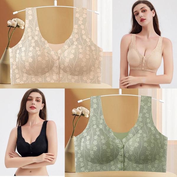 😍👙【Paquete de 2 piezas】Sujetador sin aros con botón frontal para mujer