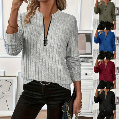 😍💥 Nový módny jednoduchý pletený sveter s dlhými rukávmi a zipsom z roku 2025