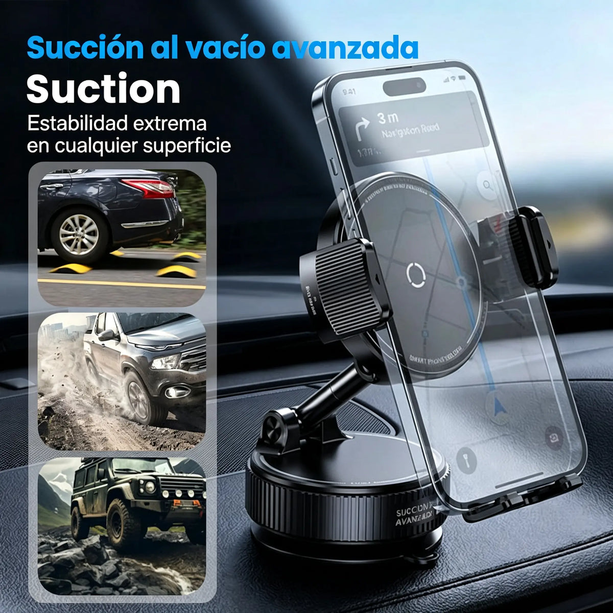 ✨💪Soporte magnético ajustable para coche con base de succión al vacío, soporte magnético universal estable para teléfono, accesorio para el interior del coche
