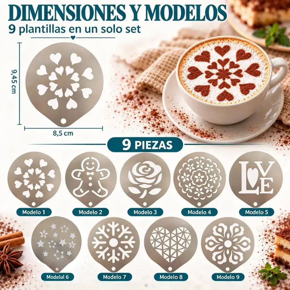 ☕ Molde de acero inoxidable para arte latte de café