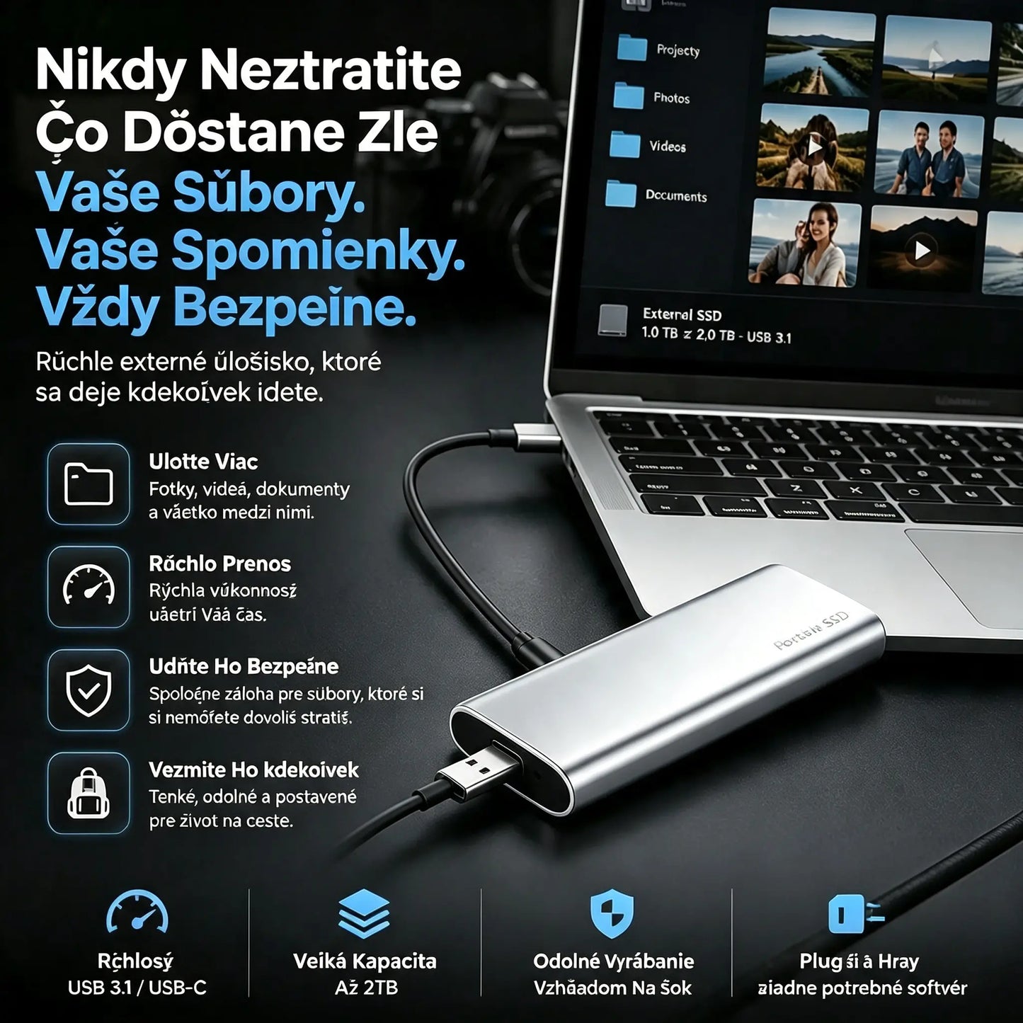 Posledný deň 50% zľavy - Prenosný externý SSD disk - Chráňte svoje fotografie, videá a dôležité súbory.
