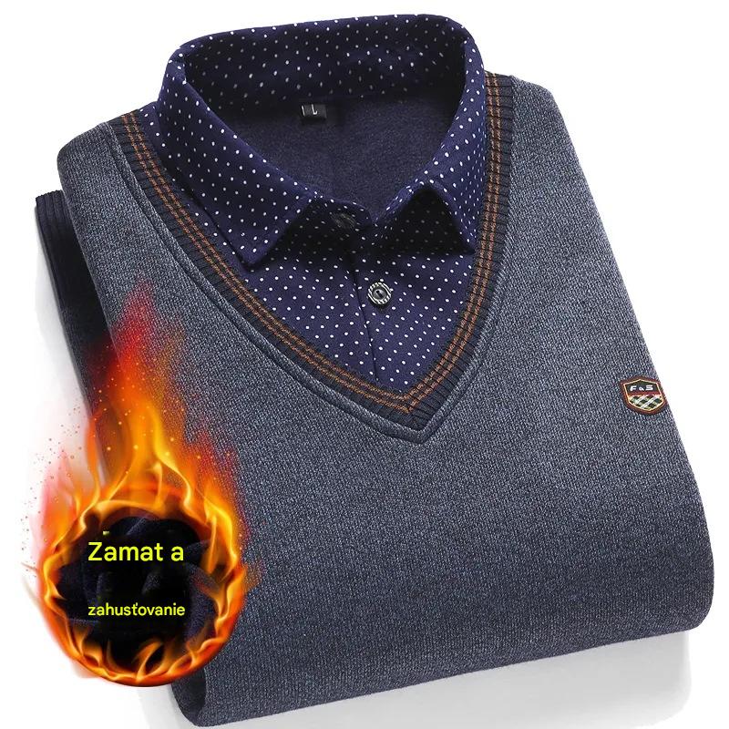 👔 [M-4XL] Nová pánska pletená košeľa z kašmírového zamatu na jeseň a zimu