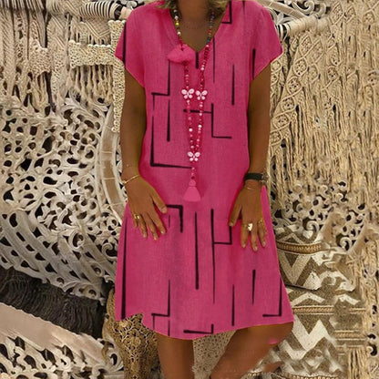 Horúci výpredaj【🏆S-5XL】👗 Jednofarebné jednoduché bavlnené šaty s výstrihom do V 3683146