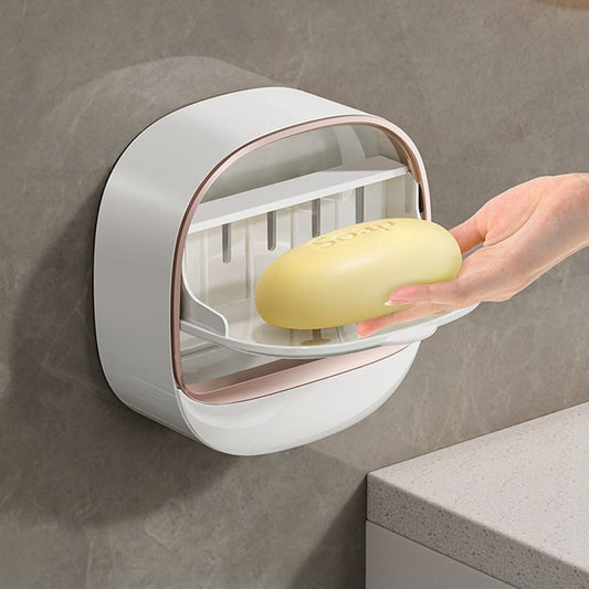 🎁🧼🫧 Săpunieră de perete fără găuri cu capac pentru baie 3850757 