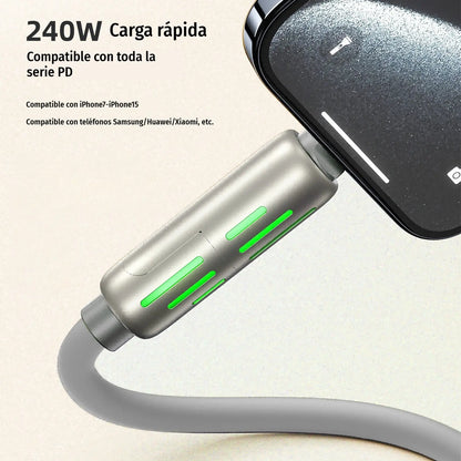 🔥 【2 palos】 🔥 (2 metros de largo) Cable 4 en 1 PD 240 W – Carga rápida USB‑C, Lightning y USB‑A, aluminio y silicona, sincronización de datos ⚡📱