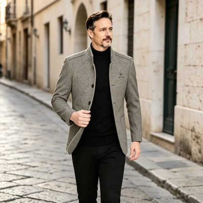 ⛄️🤗【M–4XL】🔥 Nueva chaqueta con cuello: suéter grueso de lana para hombre con forro de terciopelo – otoño/invierno