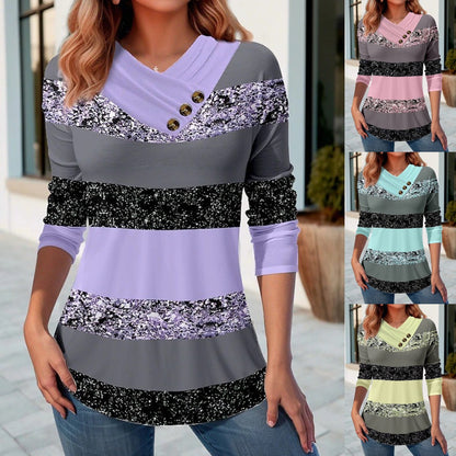 👚【50% de descuento 🔥🔥】【S-5XL】Nuevo top de otoño-invierno para mujer con colores en contraste, escote en pico y manga larga