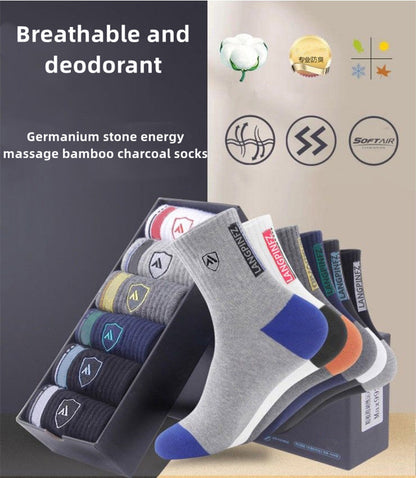 😍🧦【Kúpte 5 a získate 5 zadarmo】2024 nových pánskych bavlnených dezodorantových ponožiek absorbujúcich pot
