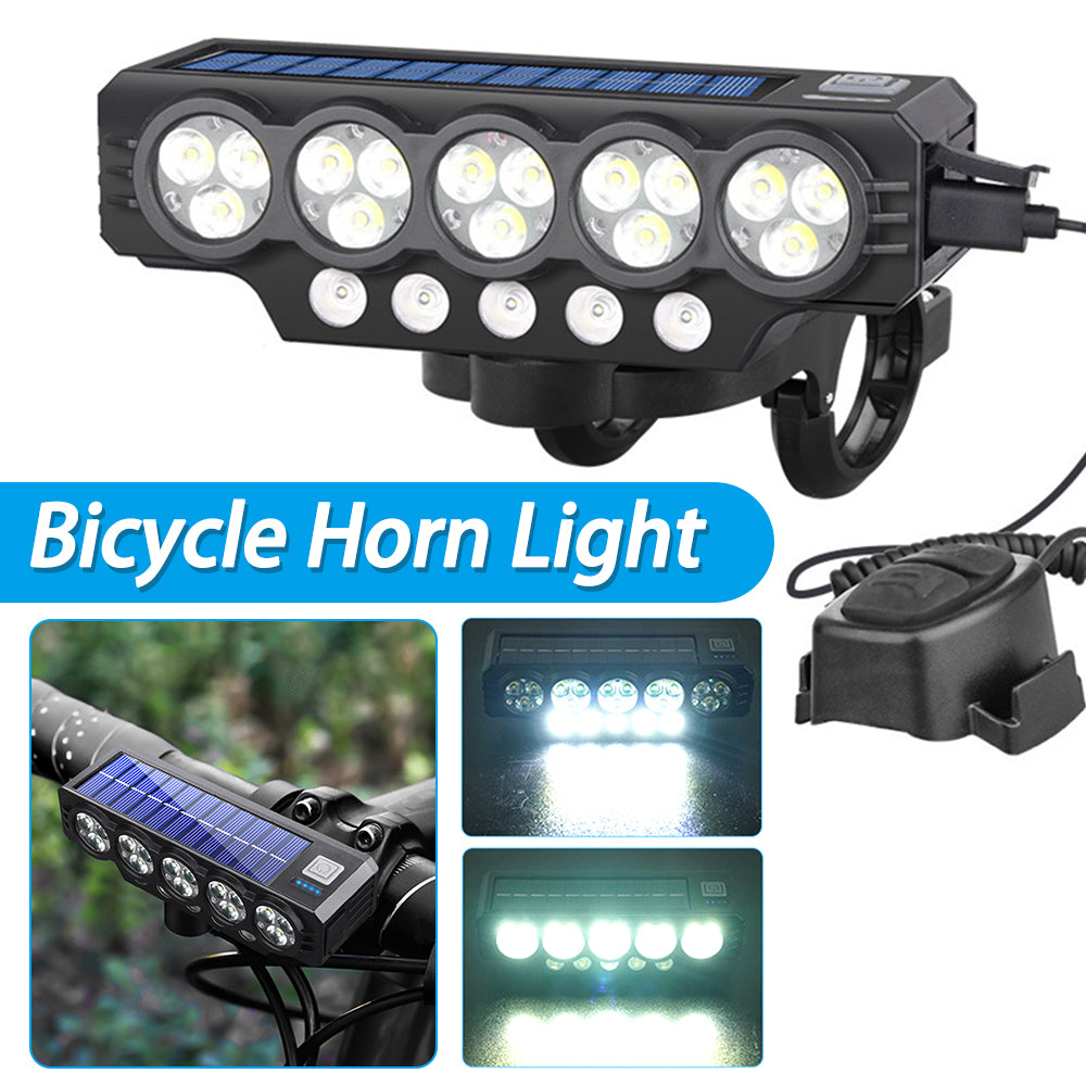 🚨💡 Solárny svetlomet na bicykel s USB nabíjaním a reproduktorom pre dlhotrvajúcu nočnú jazdu.