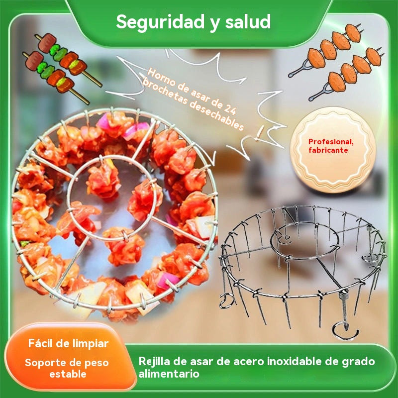 【💥Acero Inoxidable 304】🍢🍖🍗Parrilla con 24 brochetas, apta para freidoras de aire y hornos