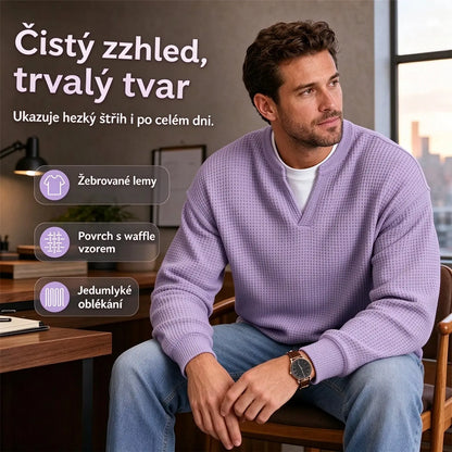 👚✨ Nadčasové pohodlí | Pánský top s dlouhým rukávem, vaflovou texturou a vrstveným efektem