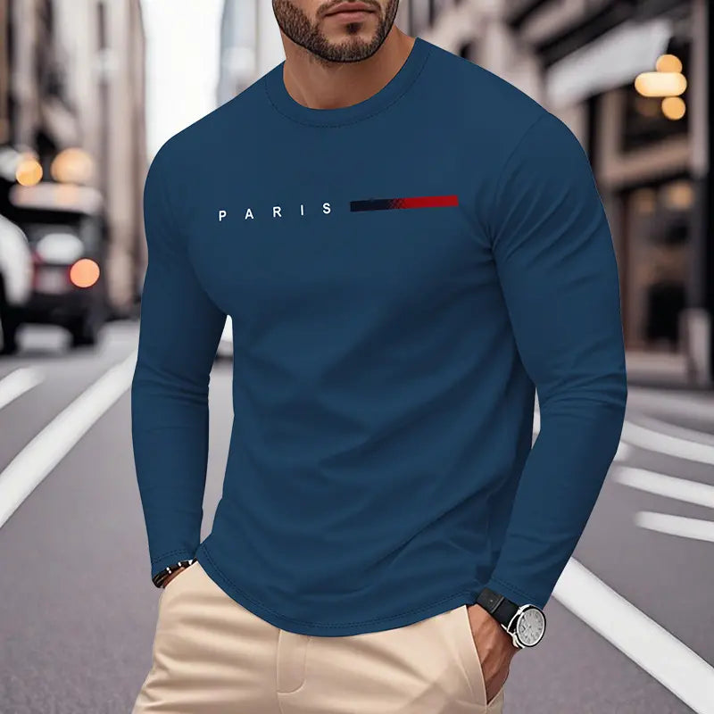 【S-3XL】Camiseta de manga larga con cuello redondo para hombre - estilo urbano informal.