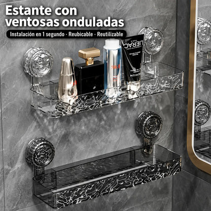 🍽️🧺 Soporte de almacenamiento con ventosa sin perforación, elegante diseño ondulado con drenaje, ideal para cocina y baño