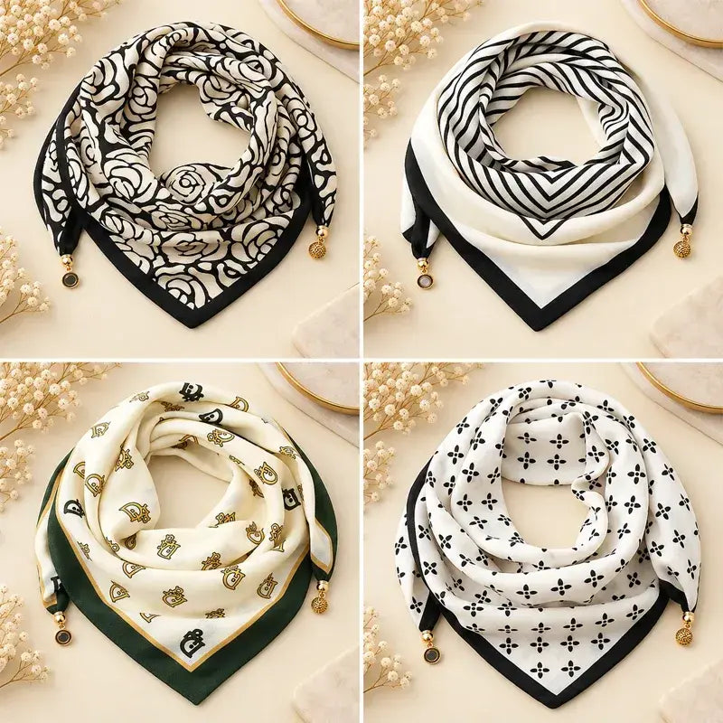 ✨【Pack de 4】Pañuelos elegantes para mujer con cierre magnético – Estampados, fáciles de poner y sin necesidad de hacer nudos