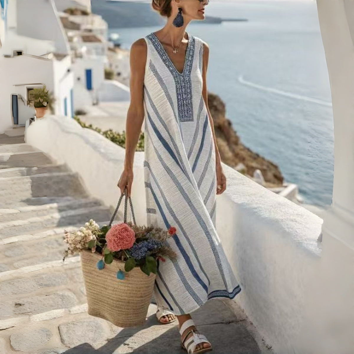 💎2026 Alta calidad💎【S-4XL】Vestido de mujer de algodón y lino con cuello en V, transpirable y suave, cómodo de llevar