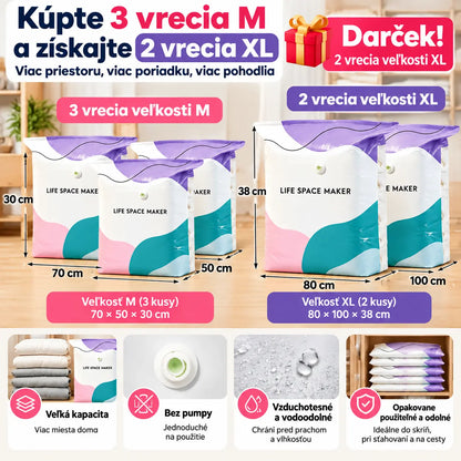 🧳 Balenie 5 kusov [Kúpte 3, získajte 2 ZDARMA] vákuových úložných vreciek na oblečenie – bez nutnosti použitia pumpy – veľké priestorovo úsporné vrecká na organizáciu šatníka, cestovanie a sťahovanie