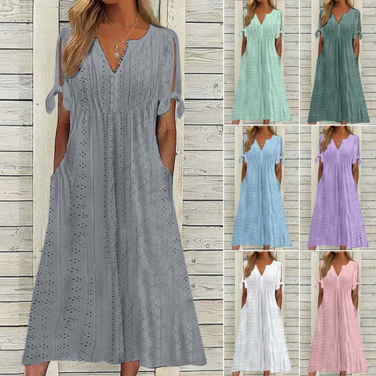 👗【S-5XL】Mäkké bavlnené jednofarebné šaty - pohodlné a všestranné, ideálne na každodenné nosenie