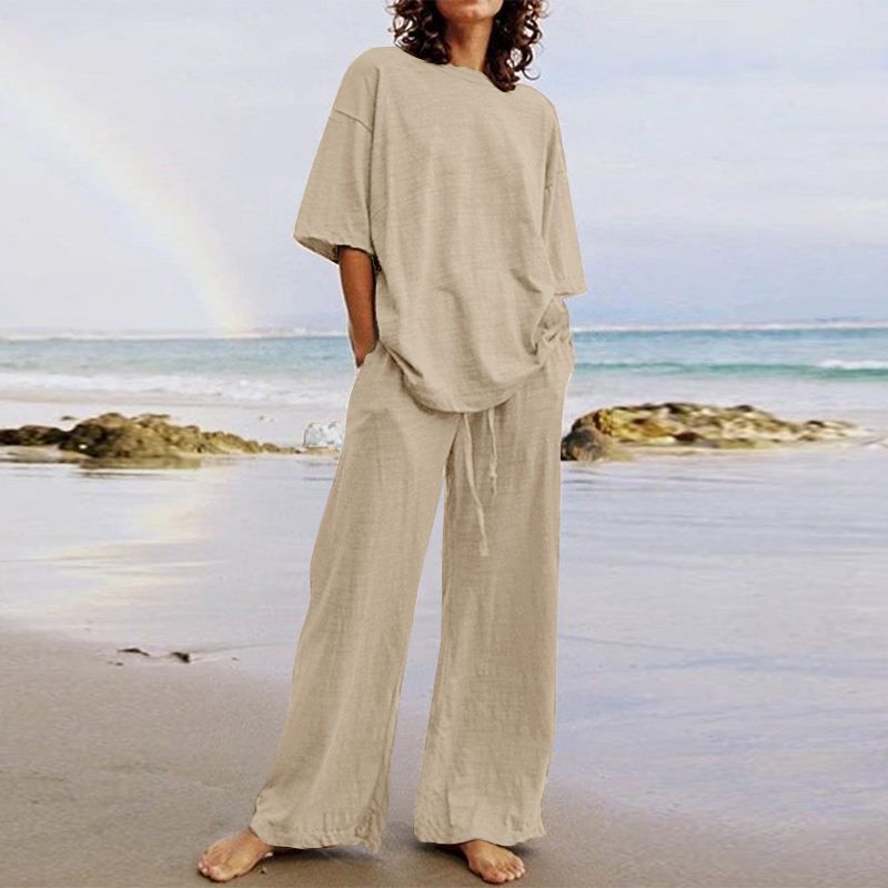 🎁-58%【S-5XL】Luźny, swobodny komplet damski, dwuczęściowy, wykonany w 100% z bawełny (góra + spodnie)