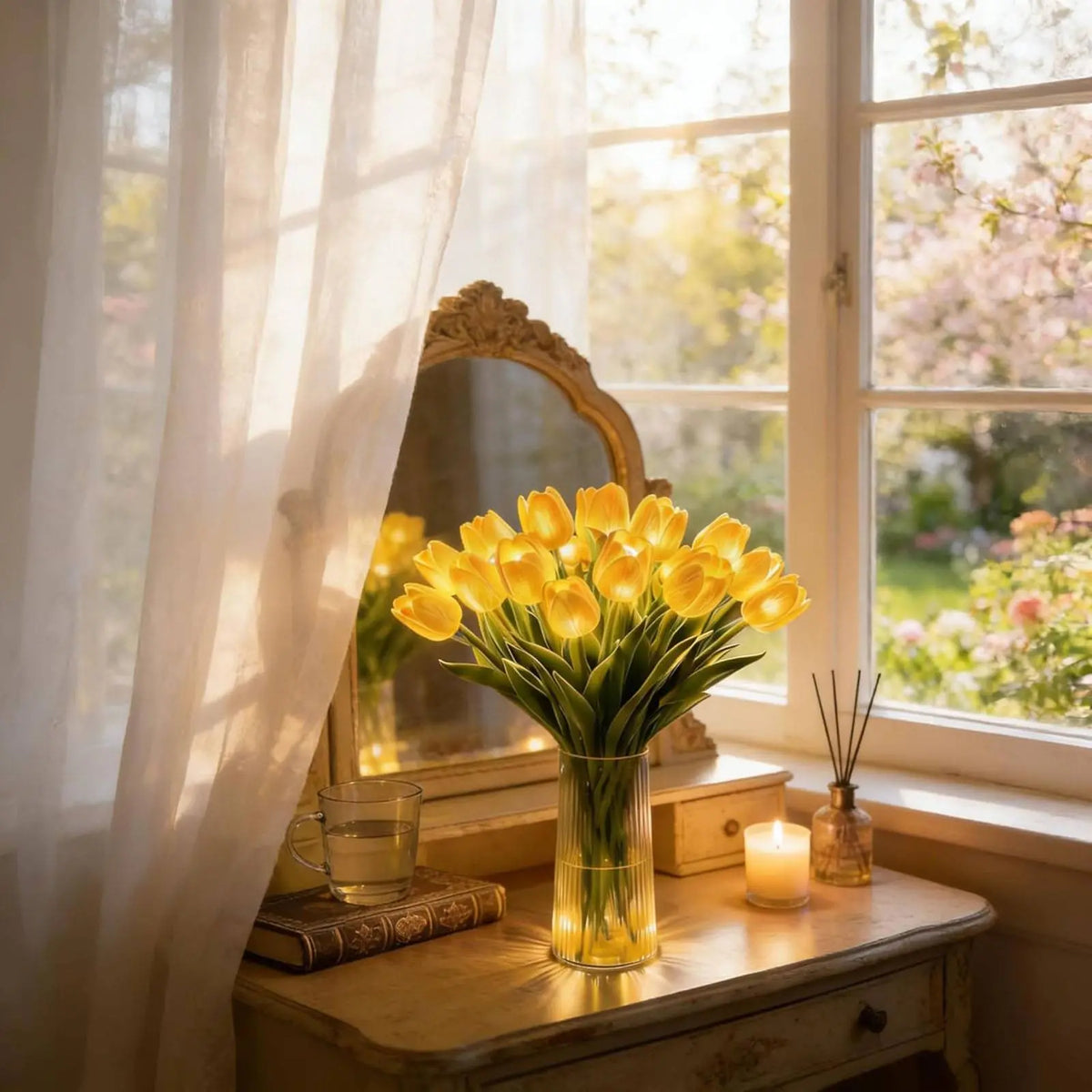 🌷🌷Un ramo de 15 tulipanes como luz nocturna