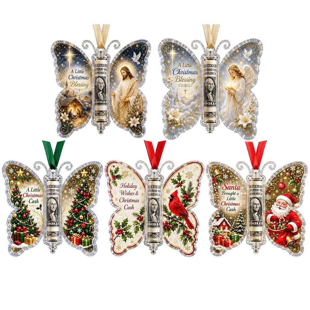 🎁 Set de 5 piezas, precio 30 EUR ✨💴🎄 Adorno navideño con forma de mariposa: ¡una forma ingeniosa de ocultar un regalo en efectivo!