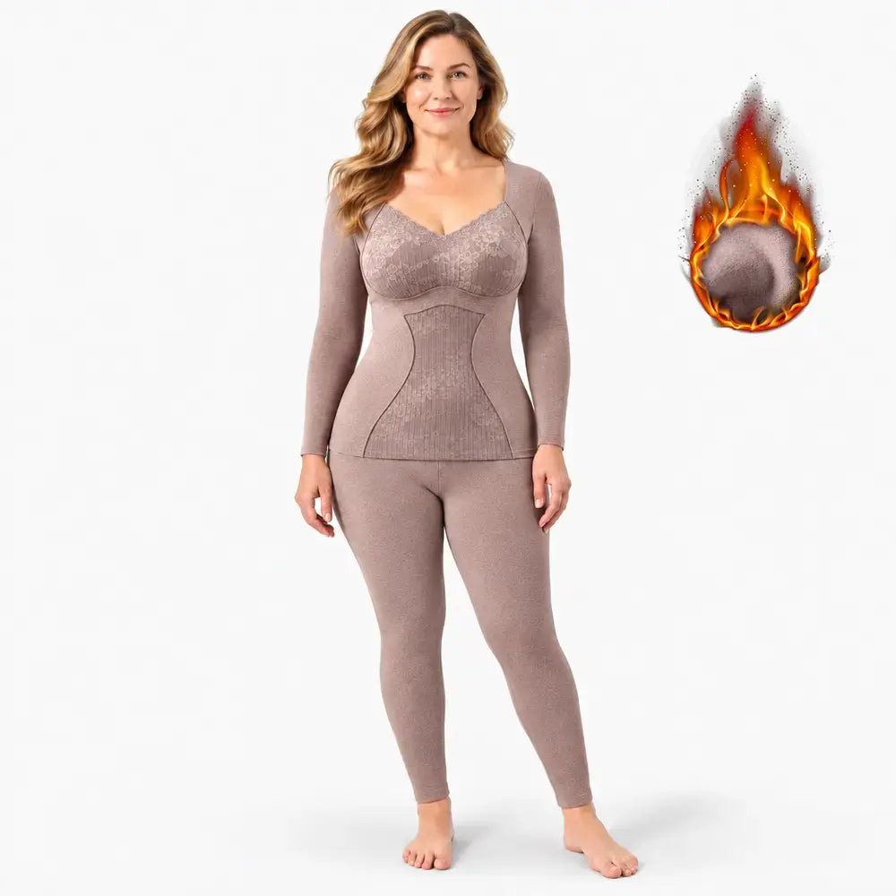 【M-XXL】Conjunto de ropa interior térmica para mujer – con aislamiento, grueso, incluye relleno, de calentamiento rápido; adecuado para otoño e invierno