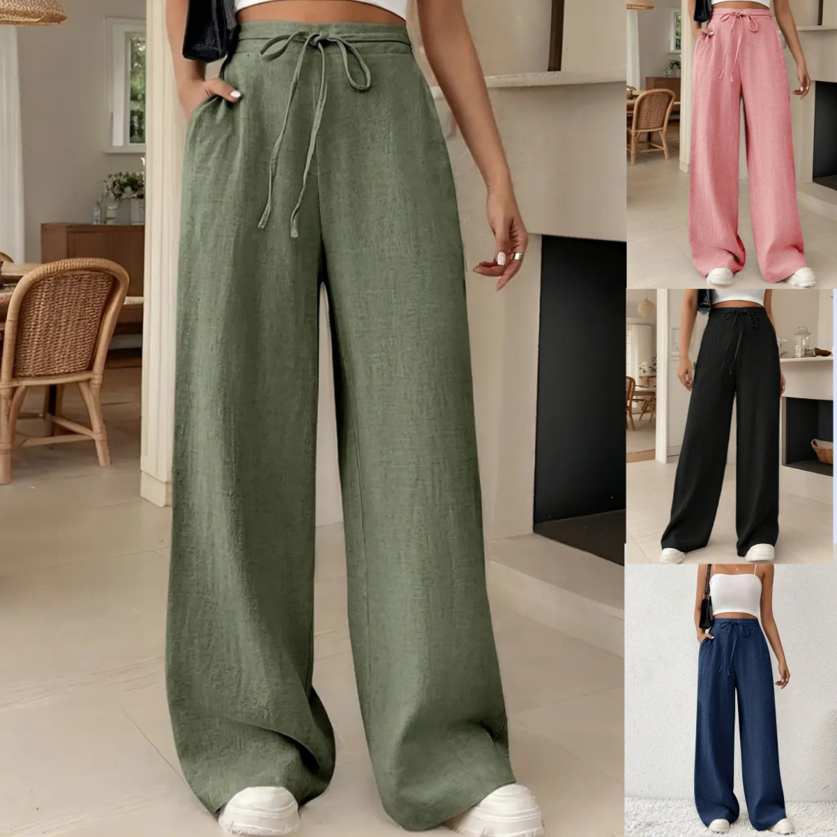 【S-2XL】Pantalones Casuales de Pierna Ancha: Elásticos, Frescos y Estilizantes