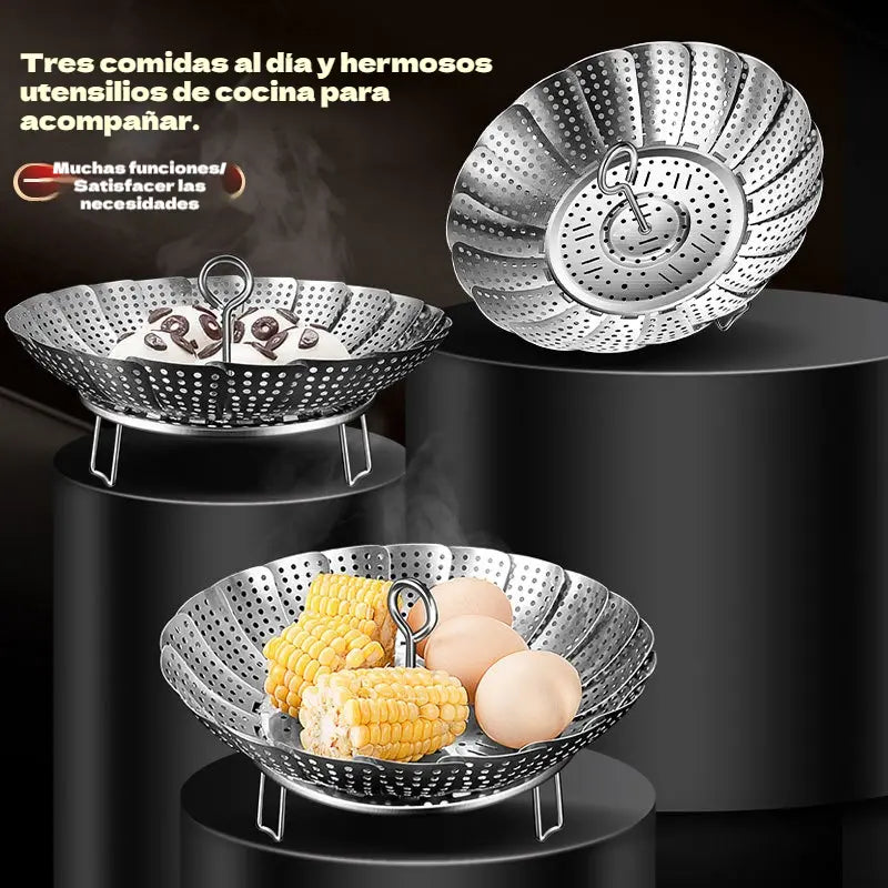 🥳50% de descuento♨️🍲Vaporera extensible de acero inoxidable, material apto para uso alimentario.