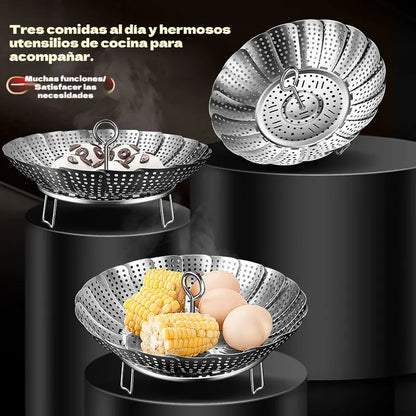 🥳50% de descuento♨️🍲Vaporera extensible de acero inoxidable, material apto para uso alimentario.
