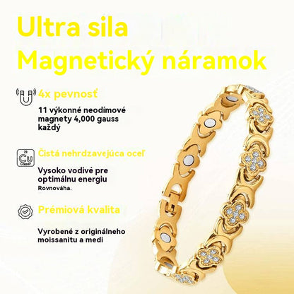 Pulsera magnética de diamantes y trébol: descubre tu secreto para aliviar el estrés y mejorar tu bienestar magnético.