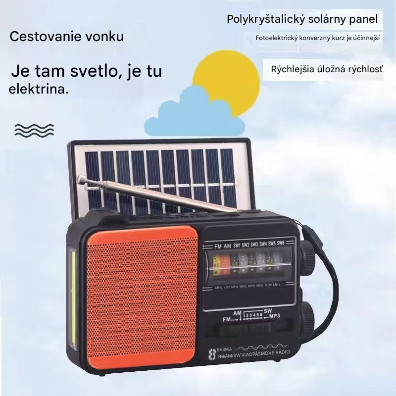 💥🏕️【Posledný deň, zľava za polovičnú cenu】Multifunkčné prenosné rádio s núdzovým svietidlom, AM rádiom, pevným diskom Bluetooth a viaczónovými zvukovými efektmi.