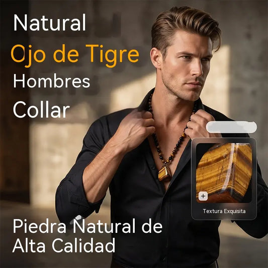 🐯🔥 ¡Oferta por tiempo limitado: 52% de descuento! Collar de hombre con cuentas de ojo de tigre natural: cordón tejido a mano, cuentas pulidas y lisas que realzan tu estilo único ✨