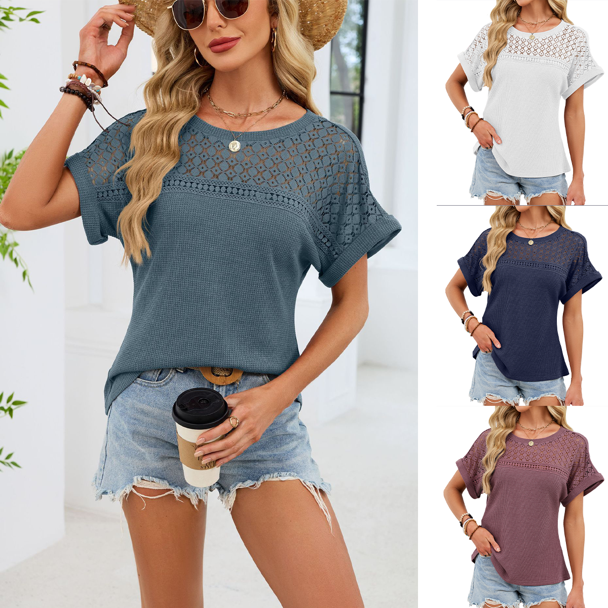 ✨【S-6XL】🎉Nueva camiseta de manga calada para mujer 2026