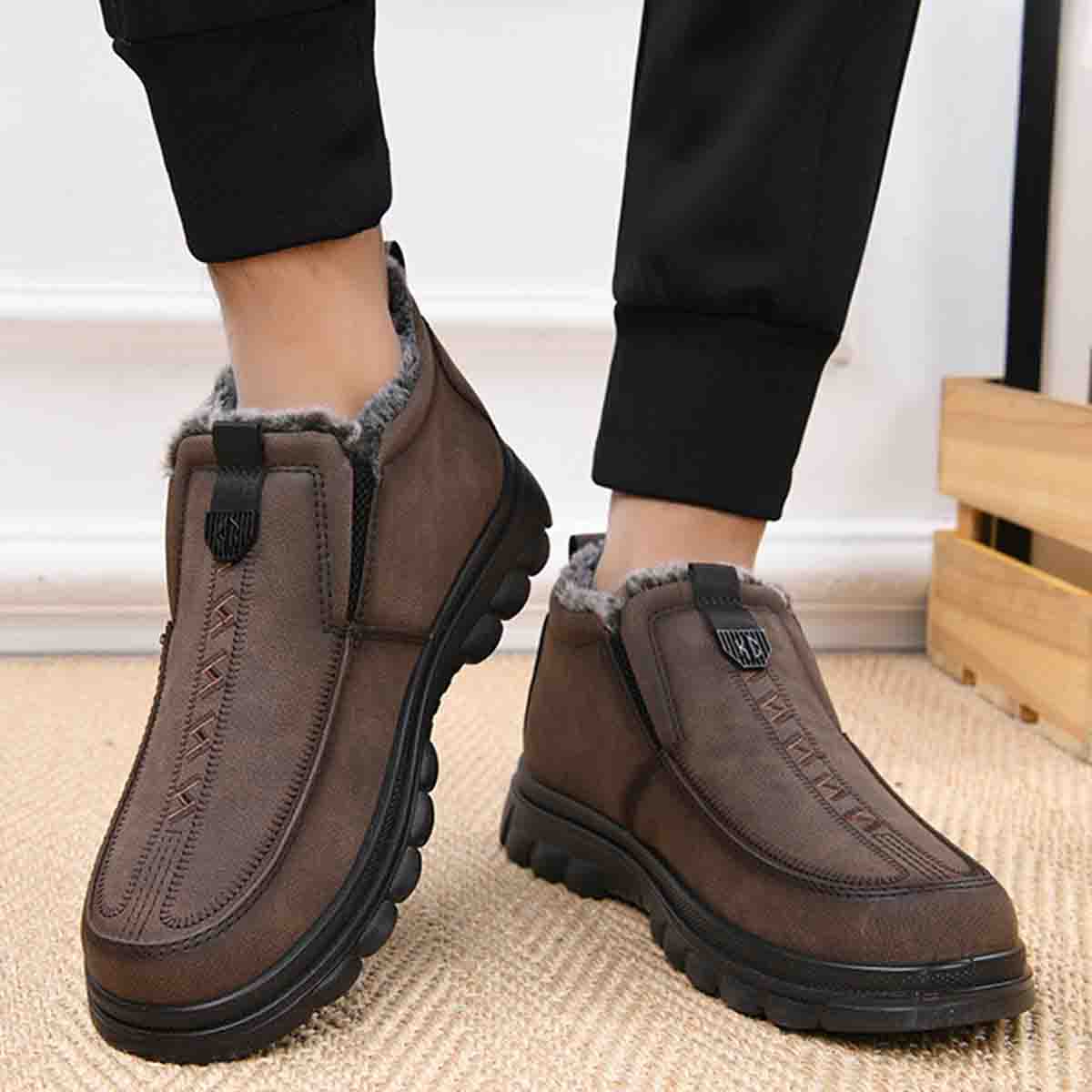 Moški topli čevlji za prosti čas, okrogel prst, topli in udobni, nedrseči in trpežni 【39-47】