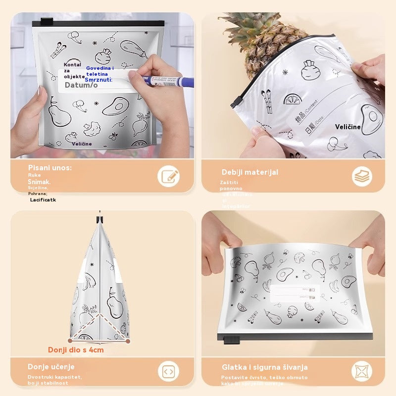 🥩【60 komada】Vrećica od aluminijske folije prehrambene kvalitete s patentnim zatvaračem za očuvanje svježine za korištenje u kućanskom hladnjaku