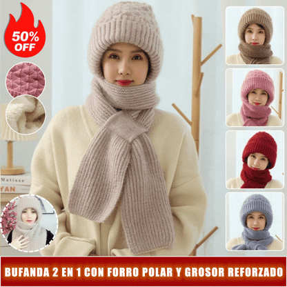 ✨ Nueva 2025 ✨ 🧣 Gorro-bufanda en uno, tejido delicado, forrado, abrigado, tendencia femenina 🧣