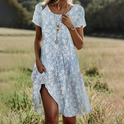 🛒📣【Posledný deň akcie】 【S-3XL】💖👗2025 nové každodenné šaty s okrúhlym výstrihom a potlačou na jar a leto 🌸🌞