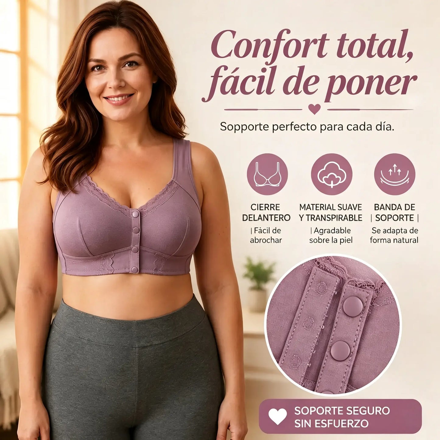(3 piezas)💕🎁【45kg-155kg】Sujetador extragrande de algodón suave y transpirable con botones delanteros