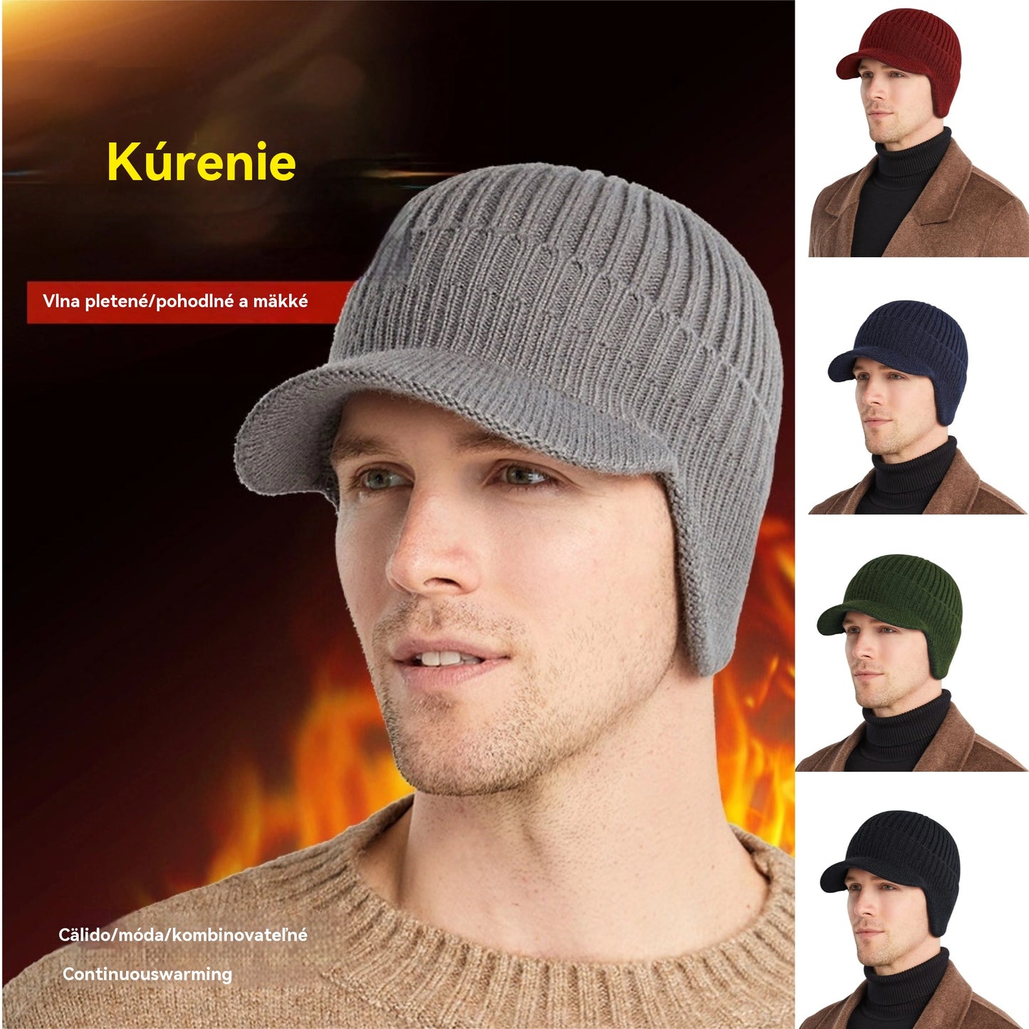 🔥 Pánska teplá zimná pletená čiapka s klapkami na uši, bežná veľkosť/teplá podšívka