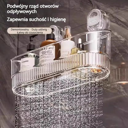 🧲 Półka na przyssawki bez wiercenia – duża pojemność, stabilna i z odpływem do łazienki i kuchni ✨