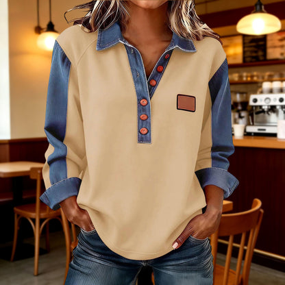 🍂 Ženska polo majica z jeansom | Novo jesen/zima 2026 | Ohlapen kroj z dolgimi rokavi 🍂
