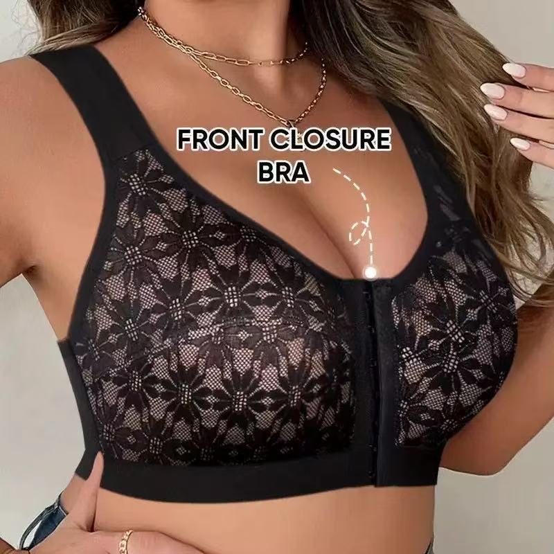 🔥👙【45-120 кг】✨ Безжичен дантелен сутиен с висока опора за жени