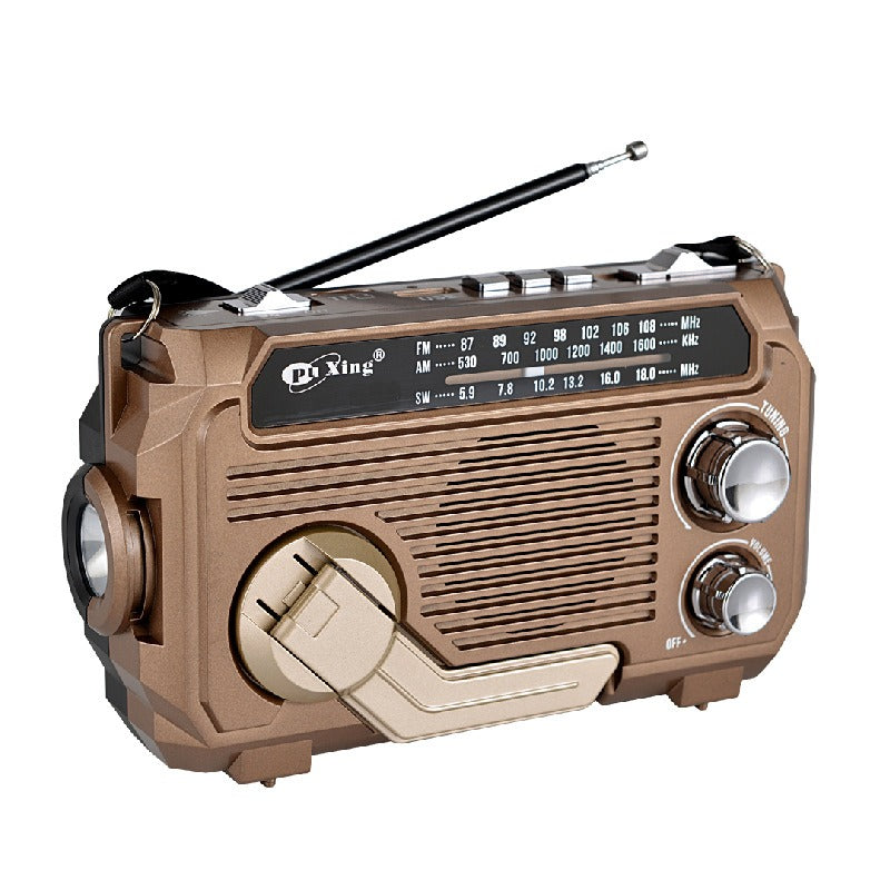 Radio de emergencia portátil con carga manual y luz LED