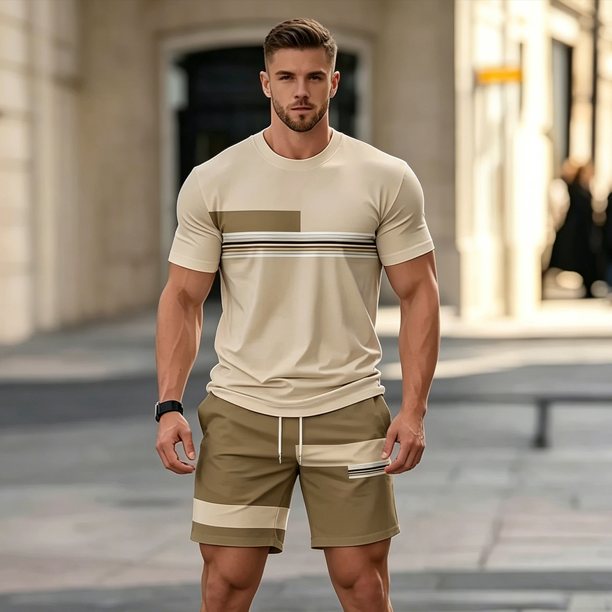 【Pago contra entrega】Conjunto deportivo de verano de 2 piezas para hombre: cómoda camiseta de manga corta y pantalones cortos para el día a día y el hogar.
